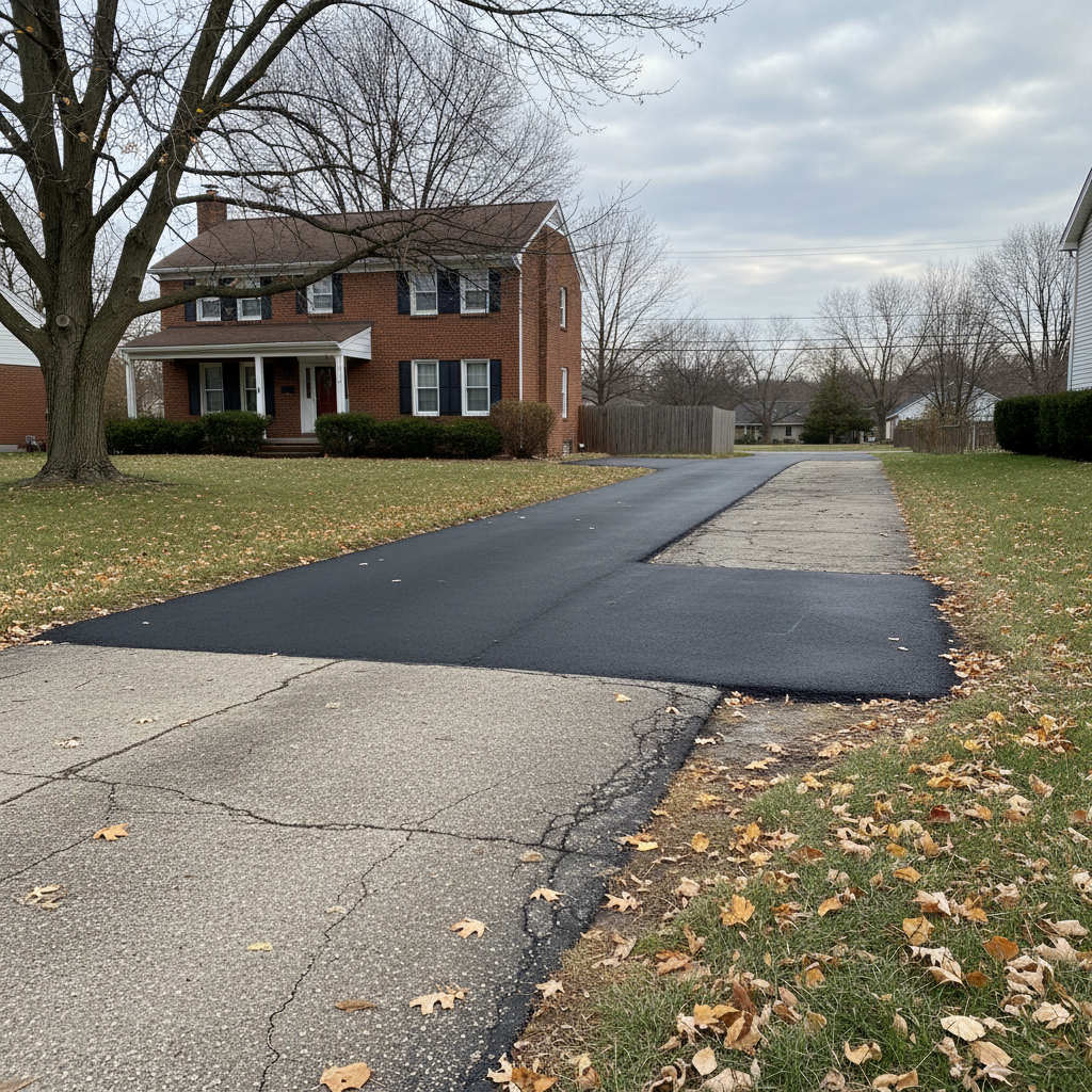 Completed asphalt repair work at a residential property in Granger, IN