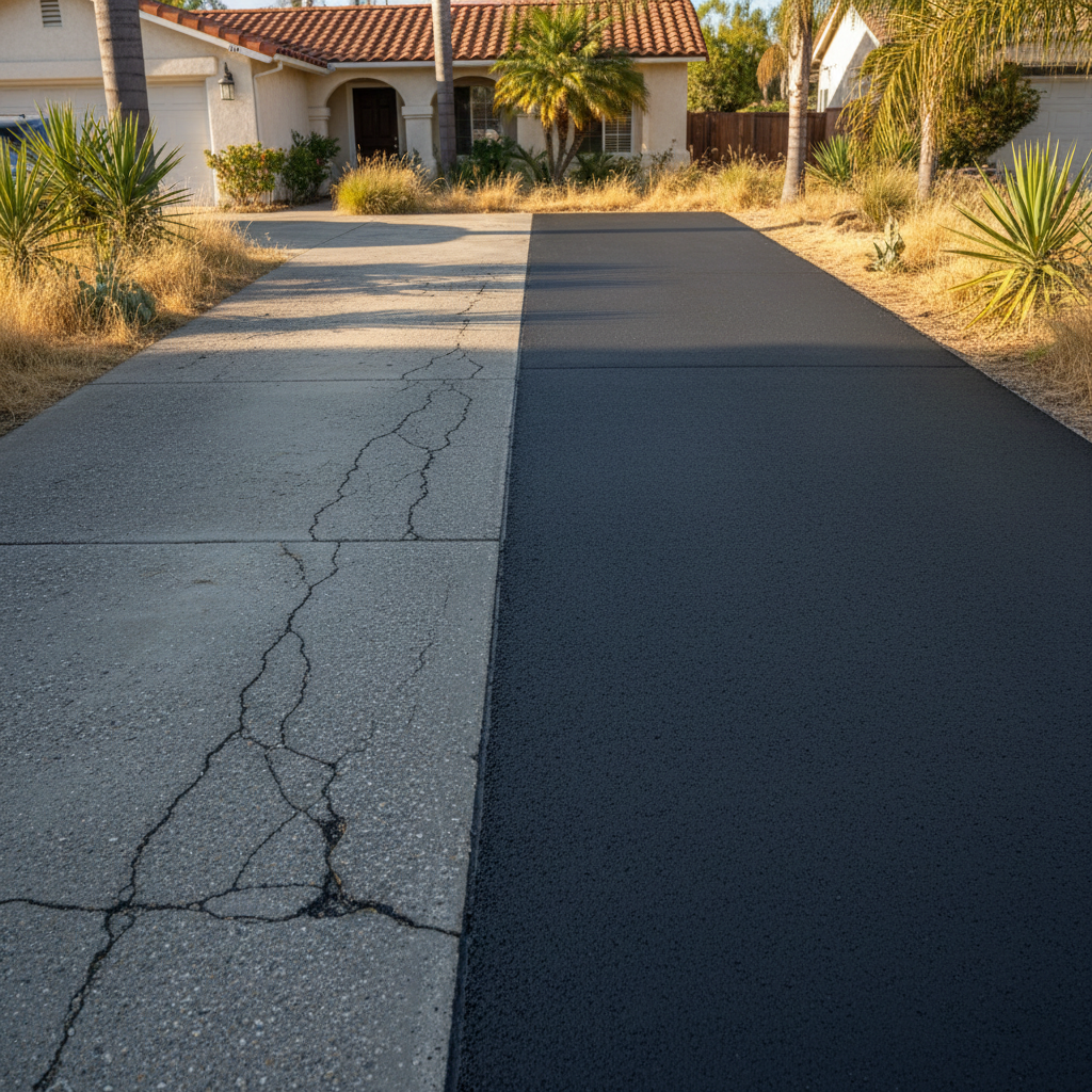 Completed driveway paving work at a residential property in Santa Ana, CA