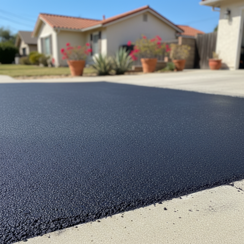 Completed asphalt patching work at a residential property in Santa Ana, CA