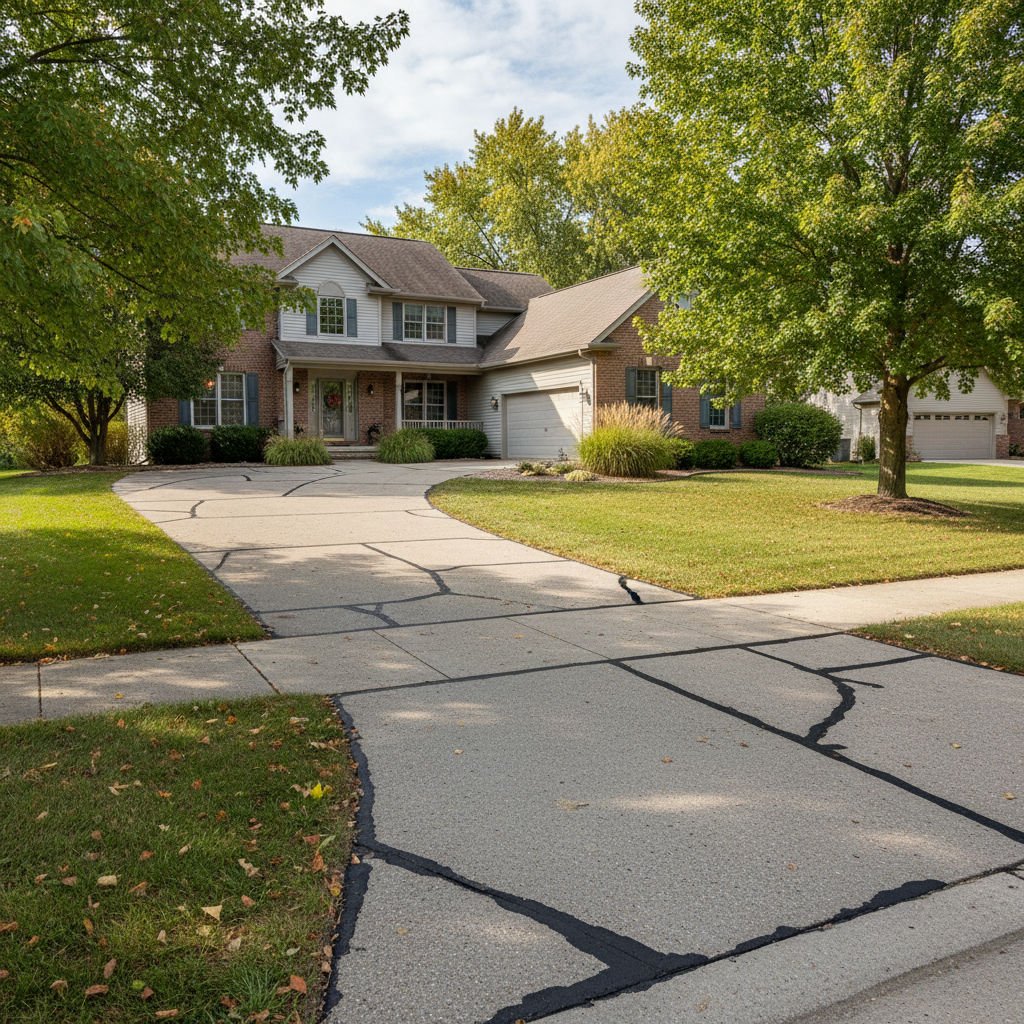 Completed asphalt patching work at a residential property in Granger, IN