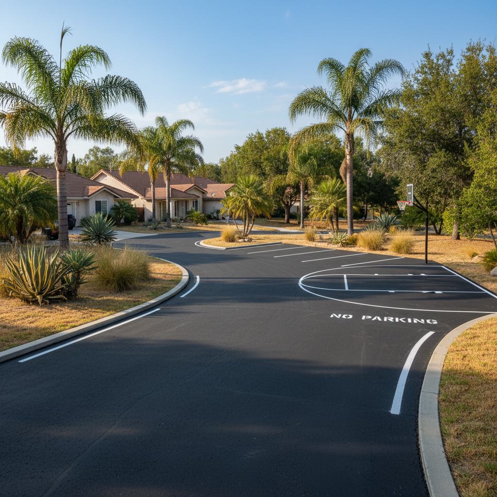 Completed asphalt striping work at a residential property in Anaheim, CA