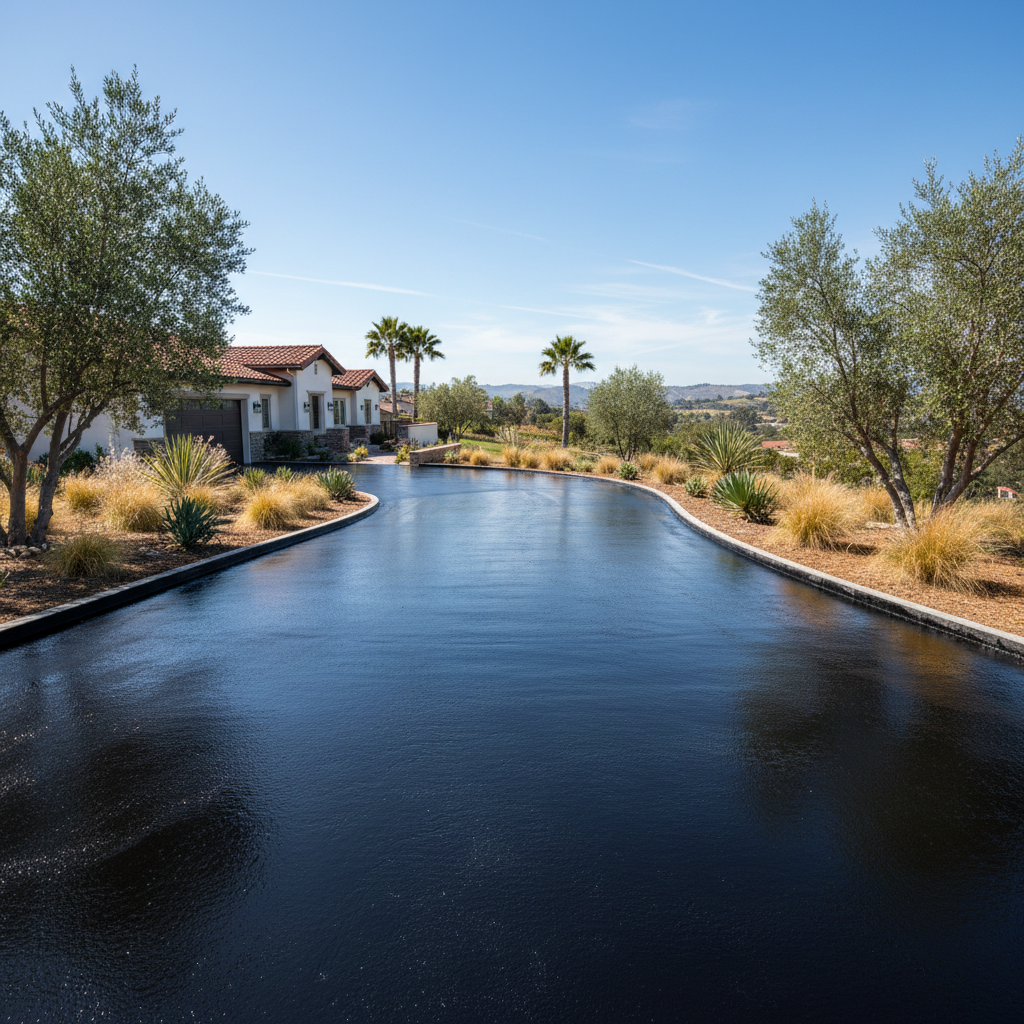 Completed asphalt sealcoating work at a residential property in Ventura, CA