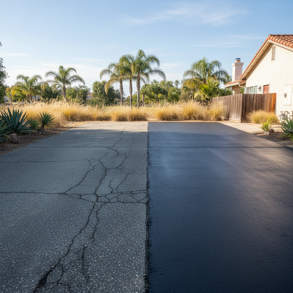 Completed asphalt sealcoating work at a residential property in Ventura, CA