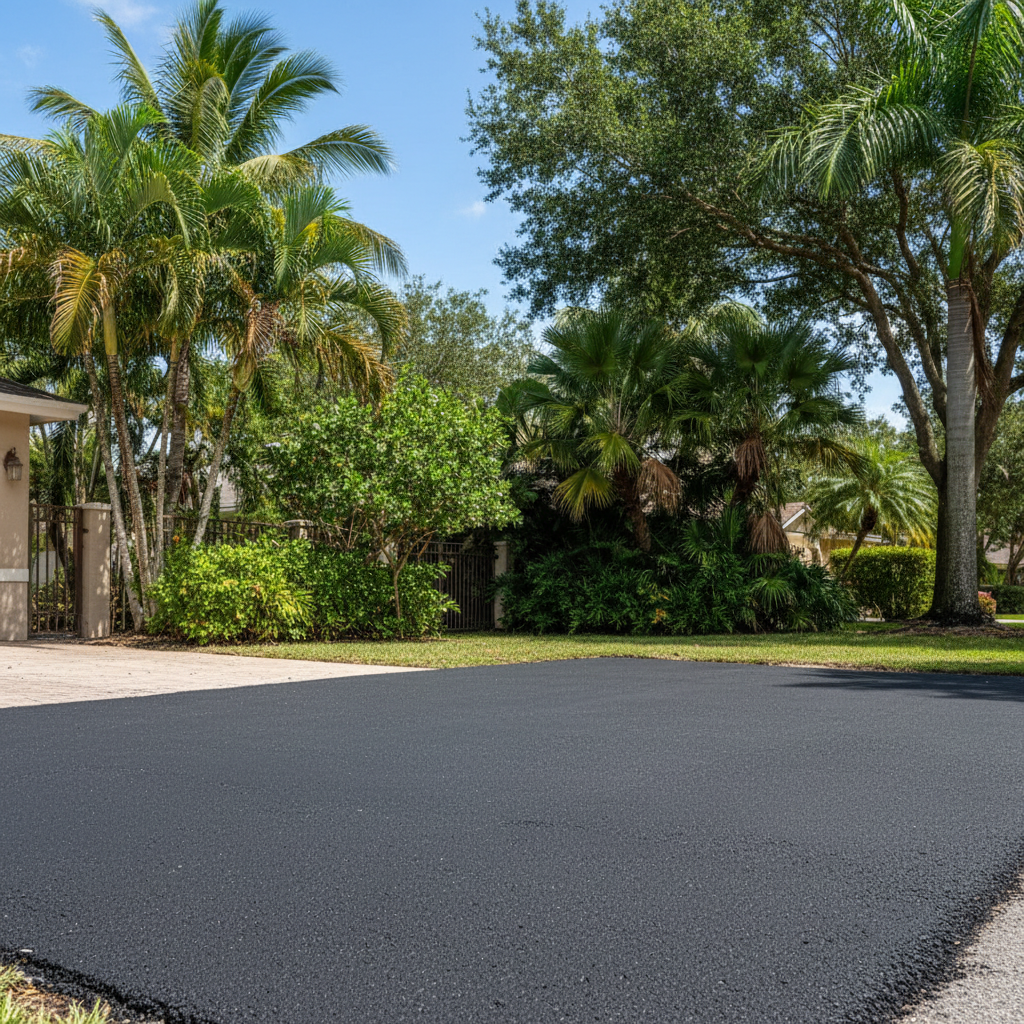 Completed asphalt repair work at a residential property in Davie, FL