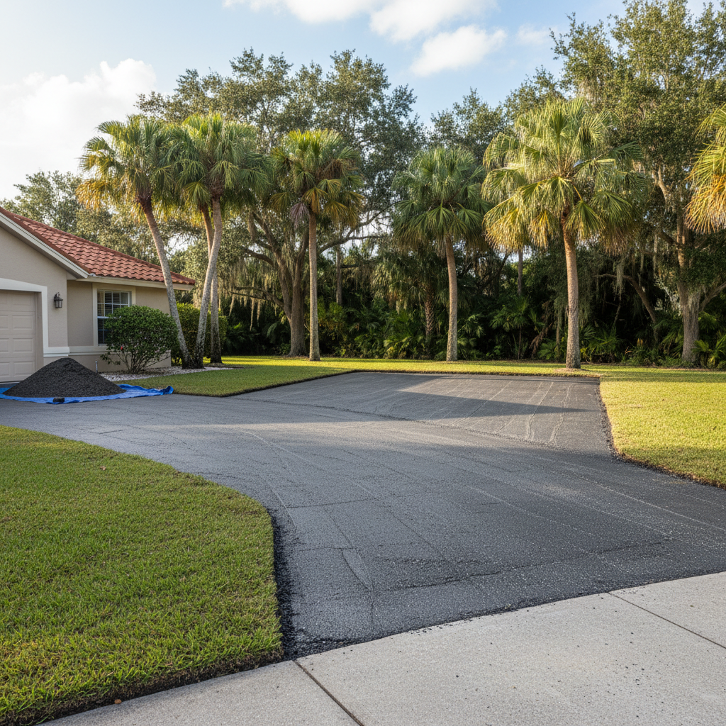 Completed asphalt milling work at a residential property in Davie, FL