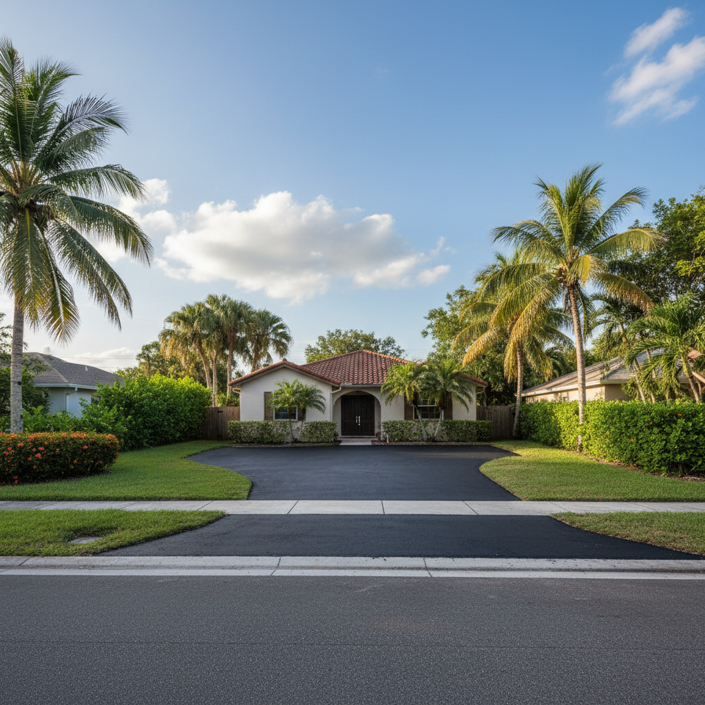 Completed asphalt repair work at a residential property in Davie, FL