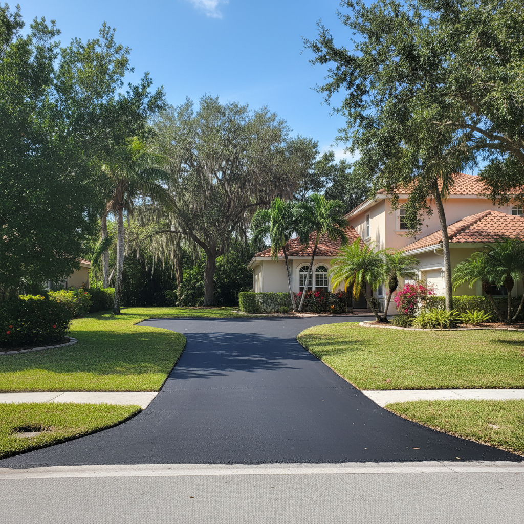 Completed driveway paving work at a residential property in Boca Raton, FL