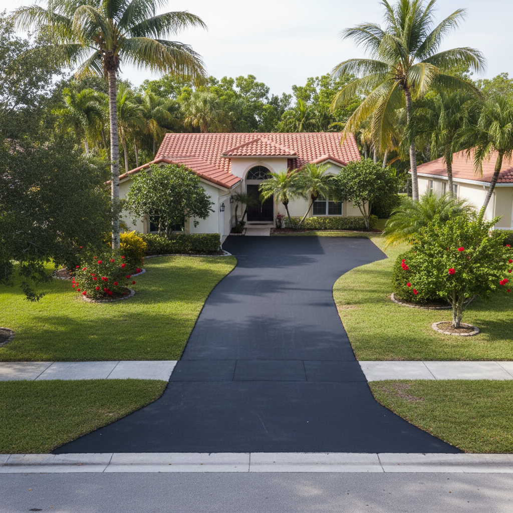 Completed driveway paving work at a residential property in Boca Raton, FL