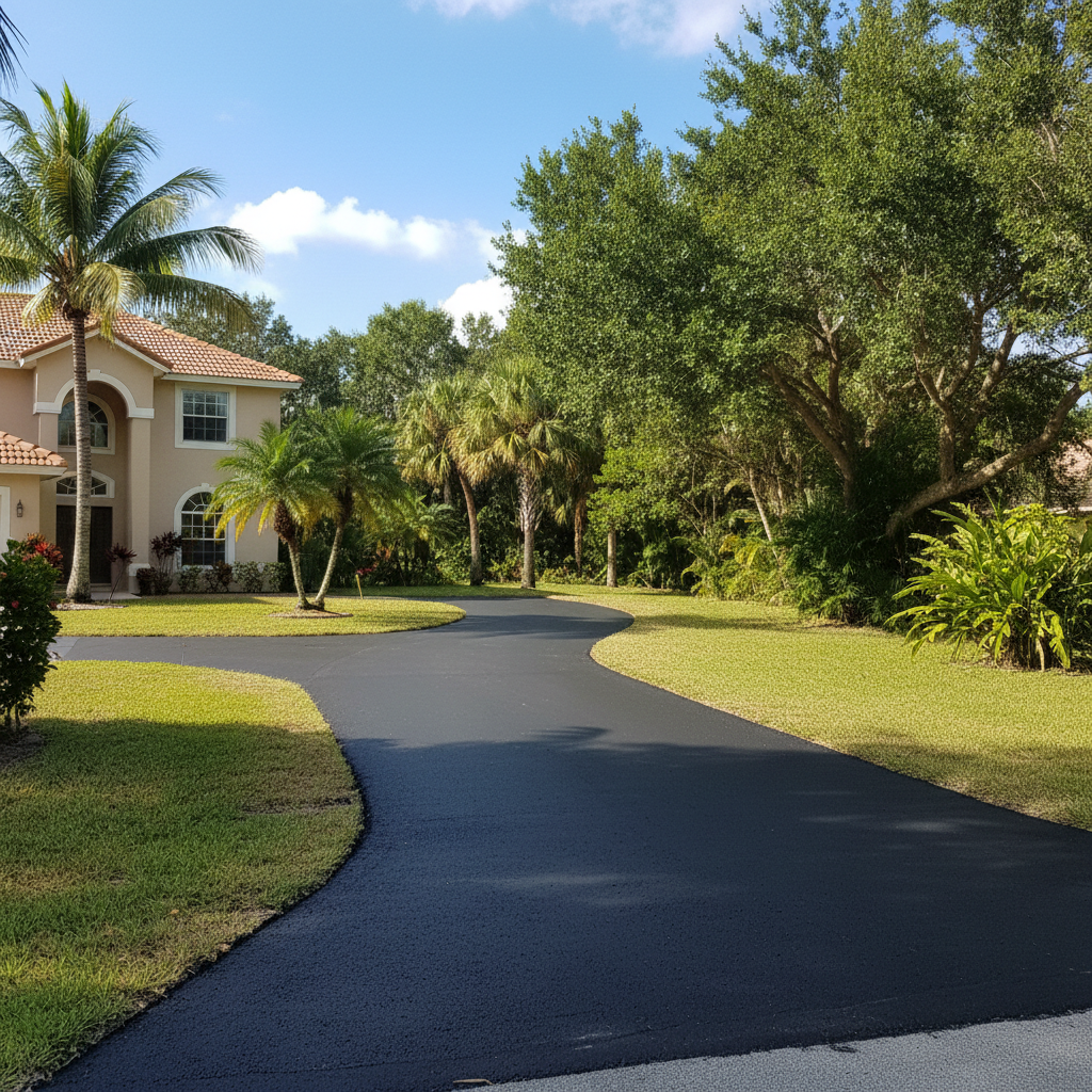 Completed driveway paving work at a residential property in Davie, FL