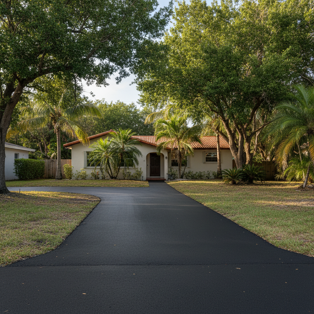 Completed asphalt paving work at a residential property in Miami Gardens, FL