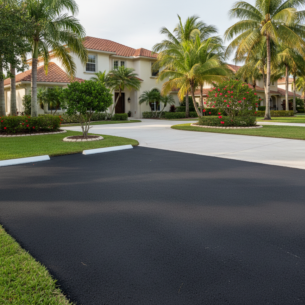 Completed parking lot paving work at a residential property in Boca Raton, FL