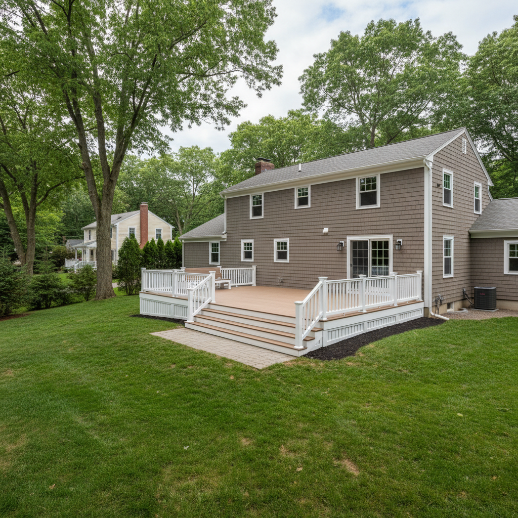 Completed composite decks work at a residential property in Belmont, MA