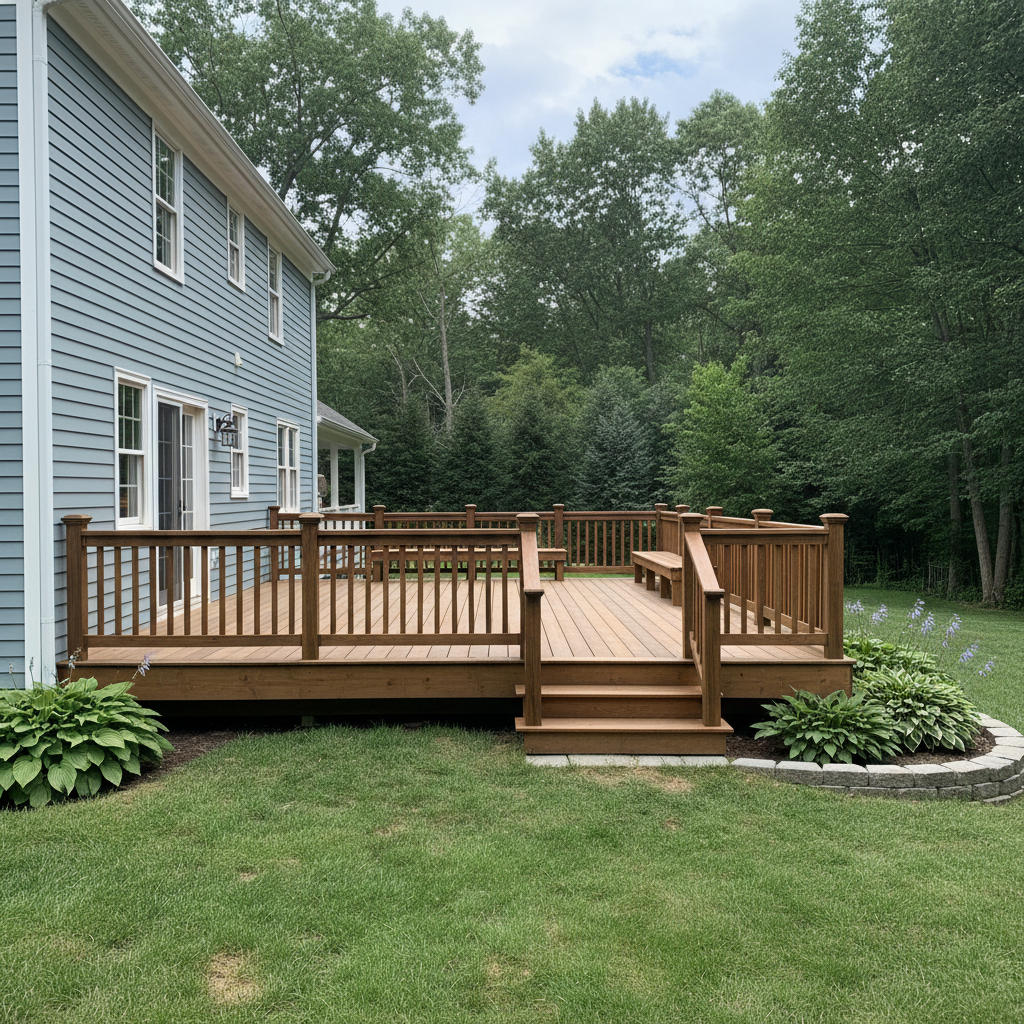 Completed deck railing installation work at a residential property in Arlington, MA