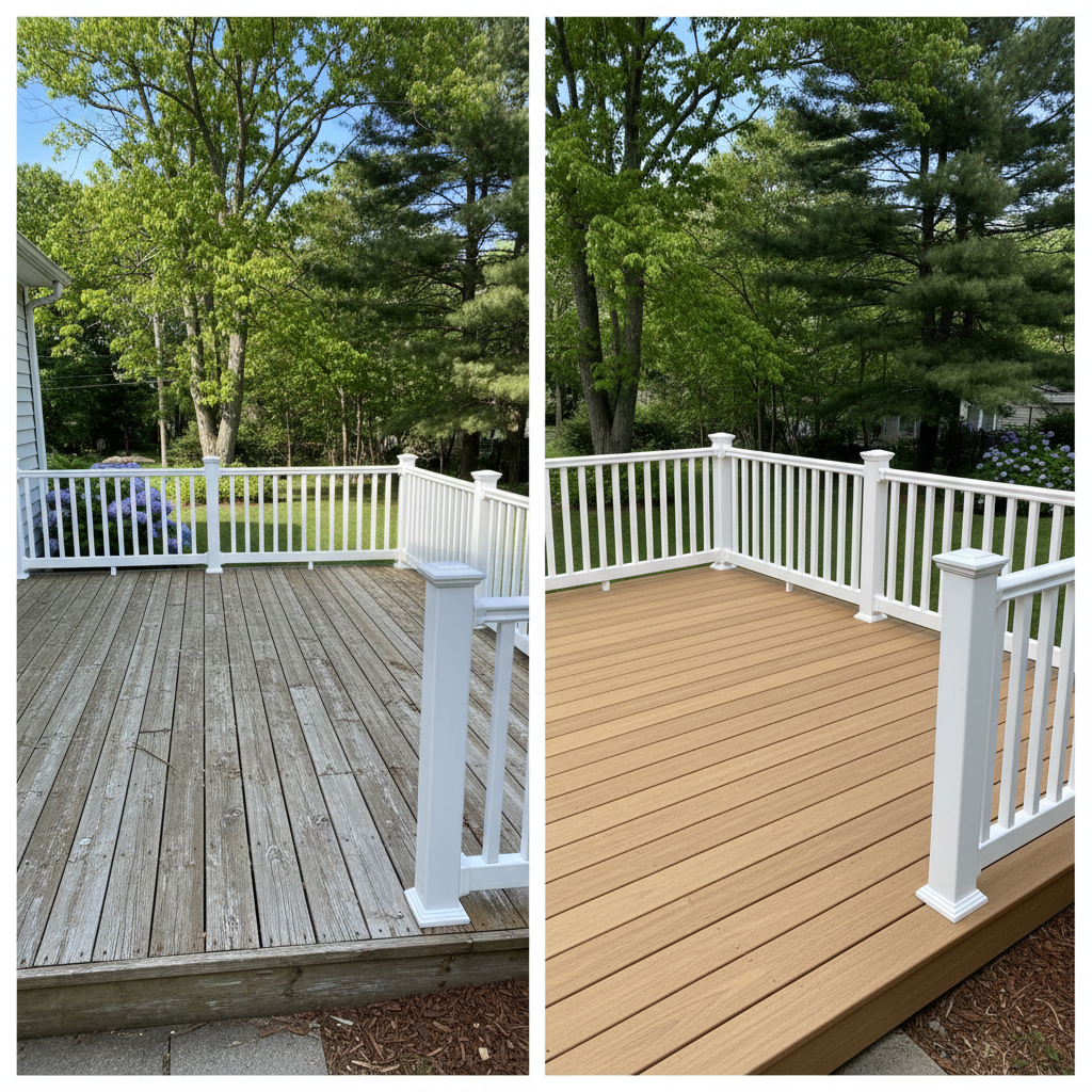 Completed deck repair work at a residential property in Arlington, MA