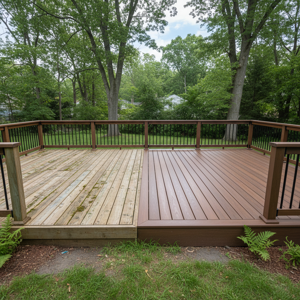Completed composite decks work at a residential property in Cambridge, MA