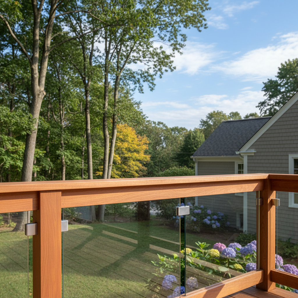 Completed deck railing installation work at a residential property in Belmont, MA