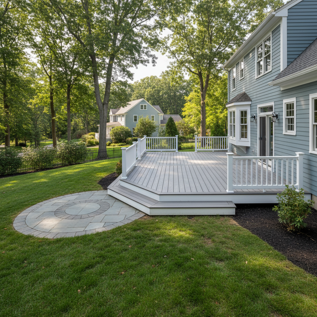 Completed composite decks work at a residential property in Belmont, MA