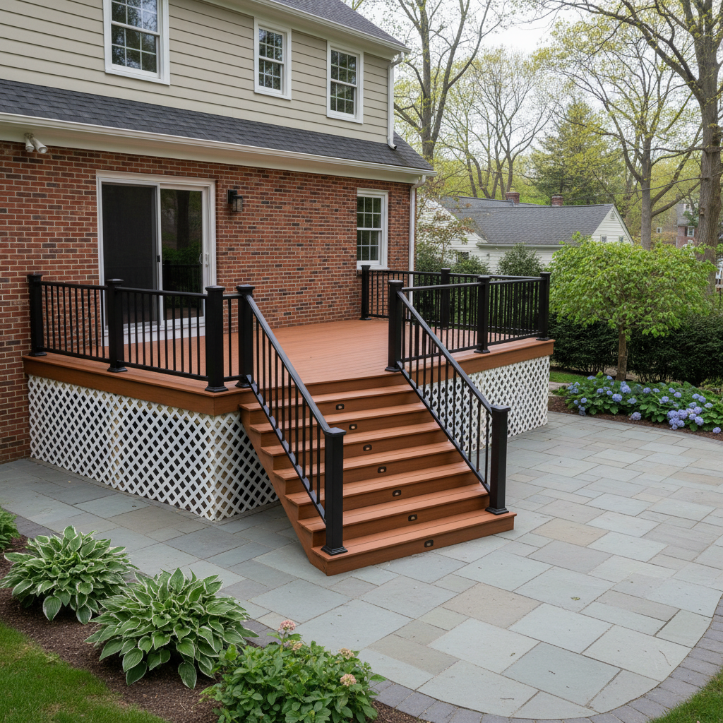 Completed trex decks work at a residential property in Cambridge, MA