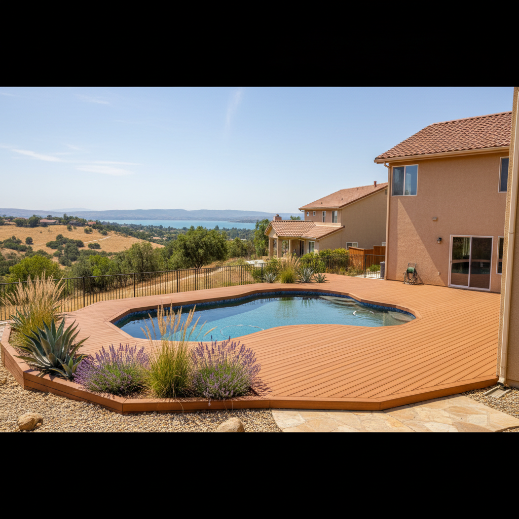 Completed pool decks work at a residential property in Lake Elsinore, CA