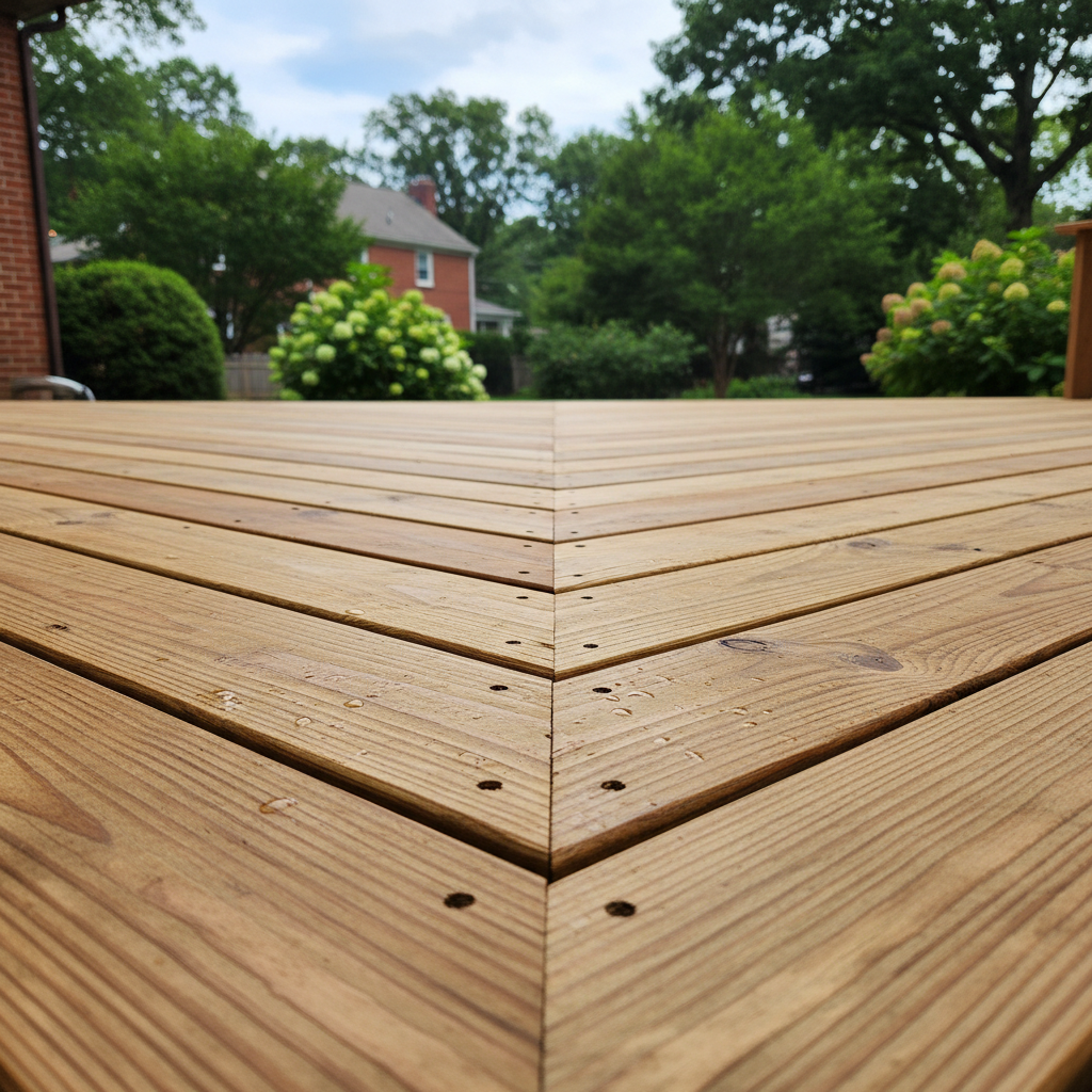 Completed wooden decks work at a residential property in Cambridge, MA