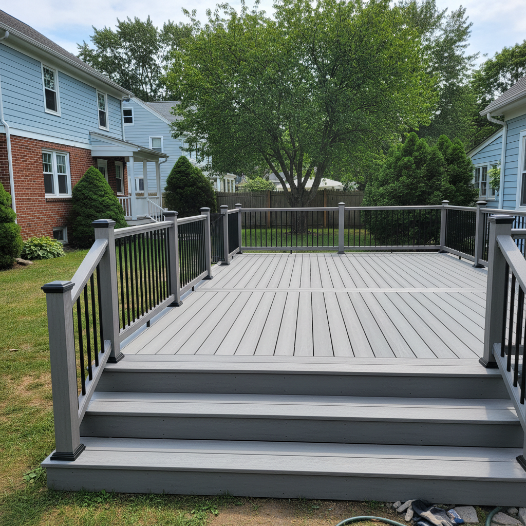 Completed trex decks work at a residential property in Cambridge, MA