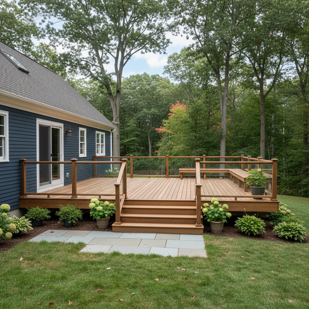 Completed deck construction work at a residential property in Cambridge, MA