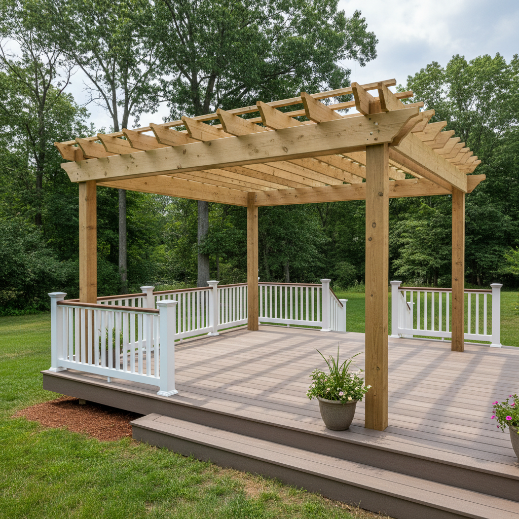 Completed pergola construction work at a residential property in Belmont, MA