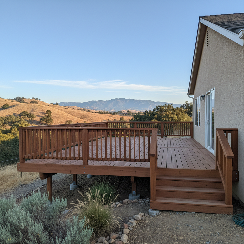 Completed wooden decks work at a residential property in Lake Elsinore, CA