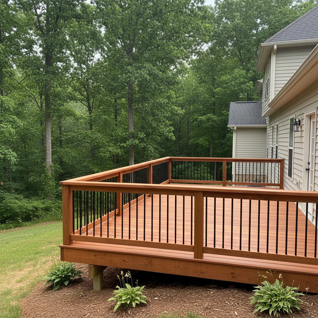 Completed deck railing installation work at a residential property in Halls, TN