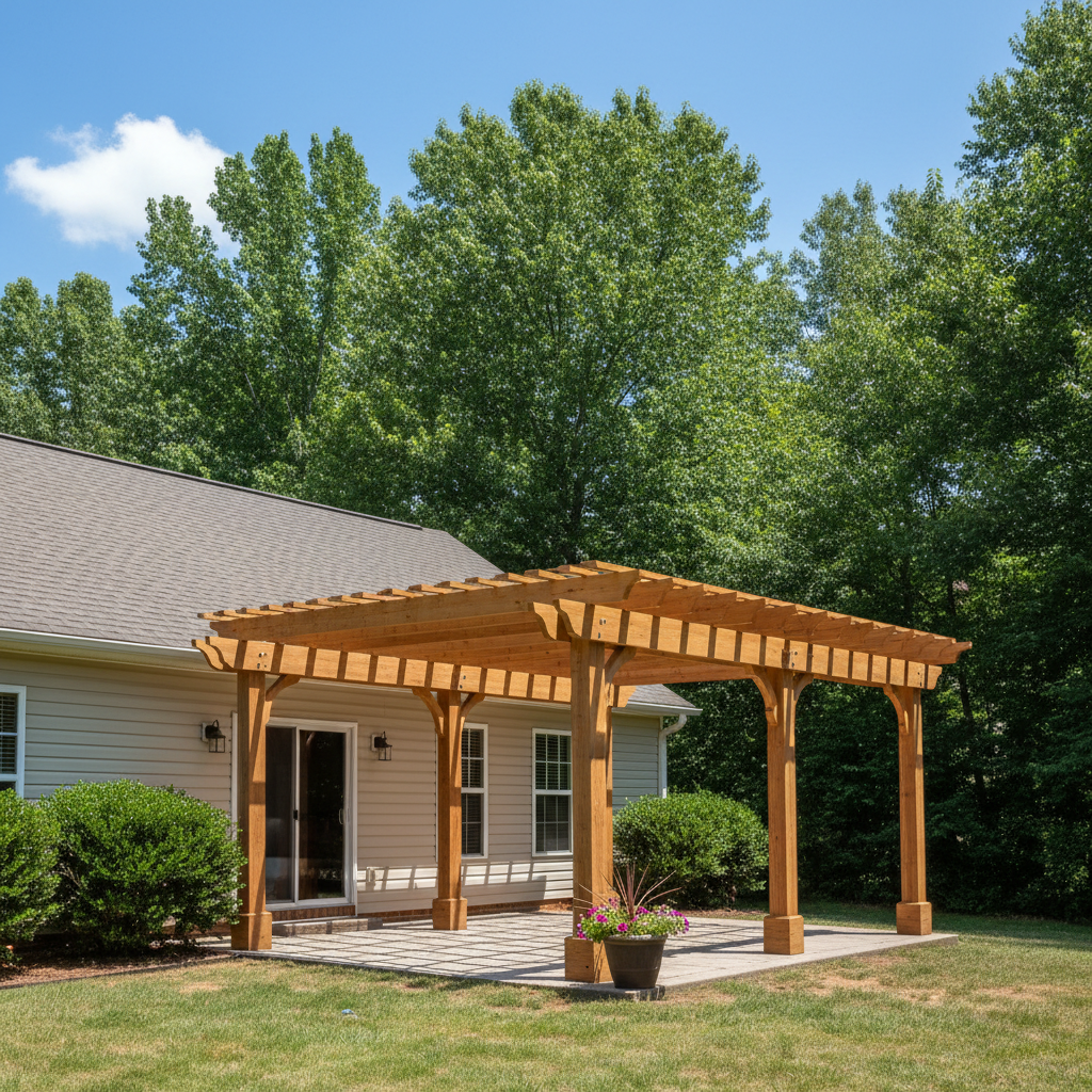 Completed pergola construction work at a residential property in Halls, TN