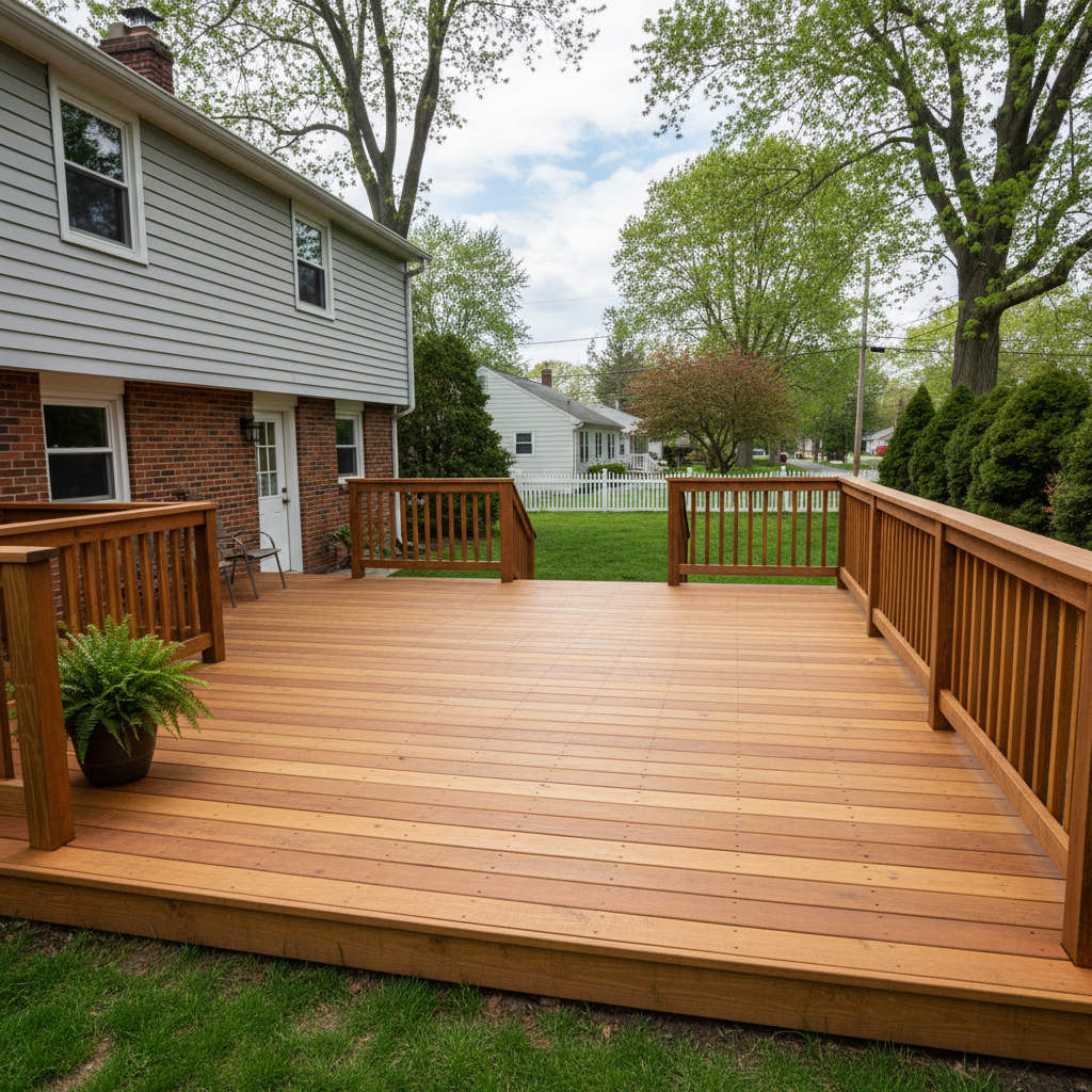 Completed wooden decks work at a residential property in Cambridge, MA