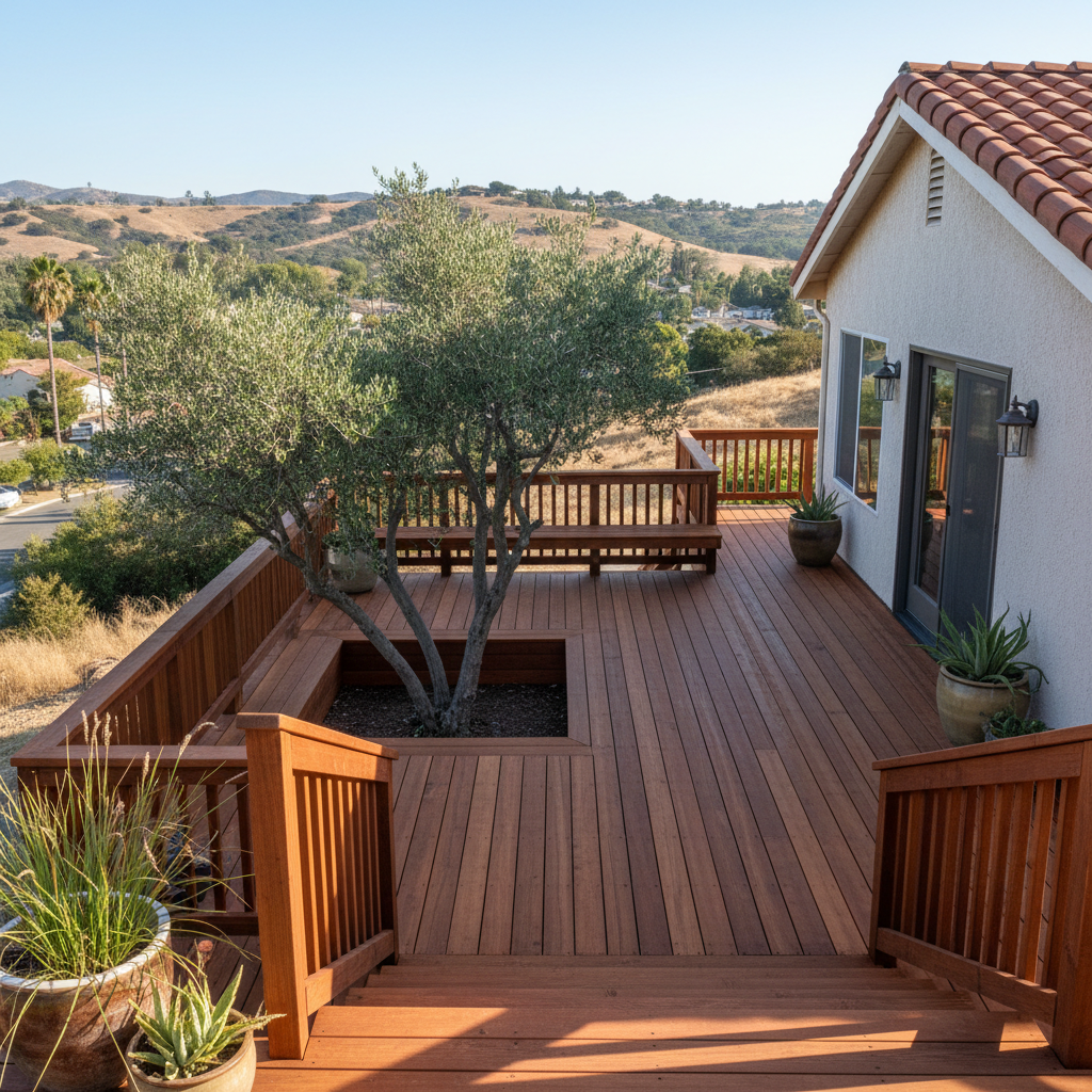 Completed wooden decks work at a residential property in Vista, CA