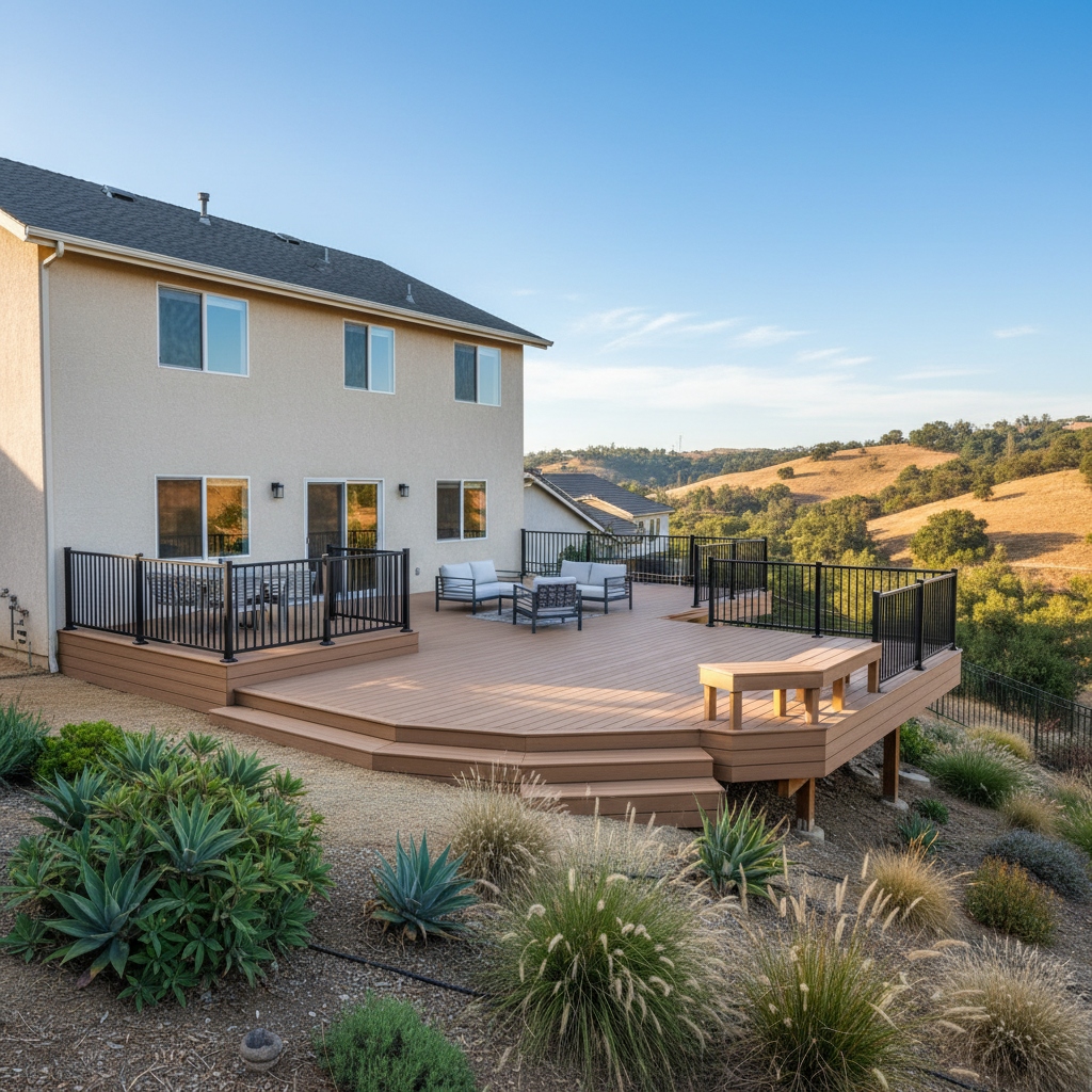 Completed deck construction work at a residential property in Vista, CA