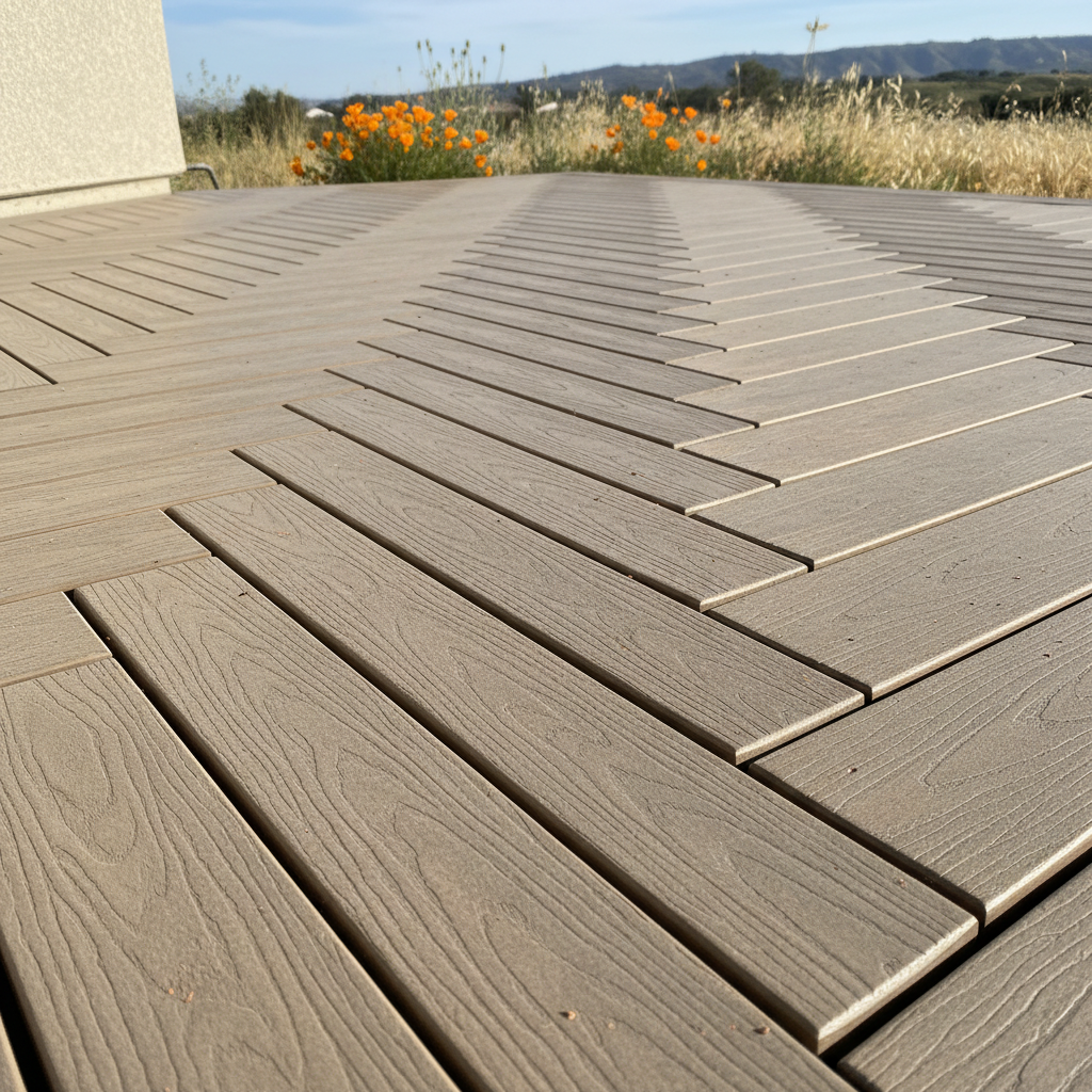 Completed trex decks work at a residential property in Perris, CA