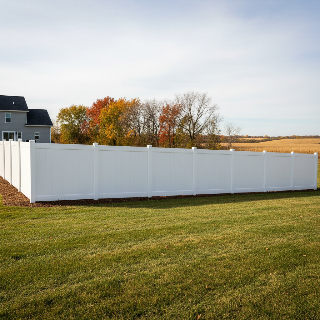 Completed vinyl fence installation work at a residential property in Gretna, NE
