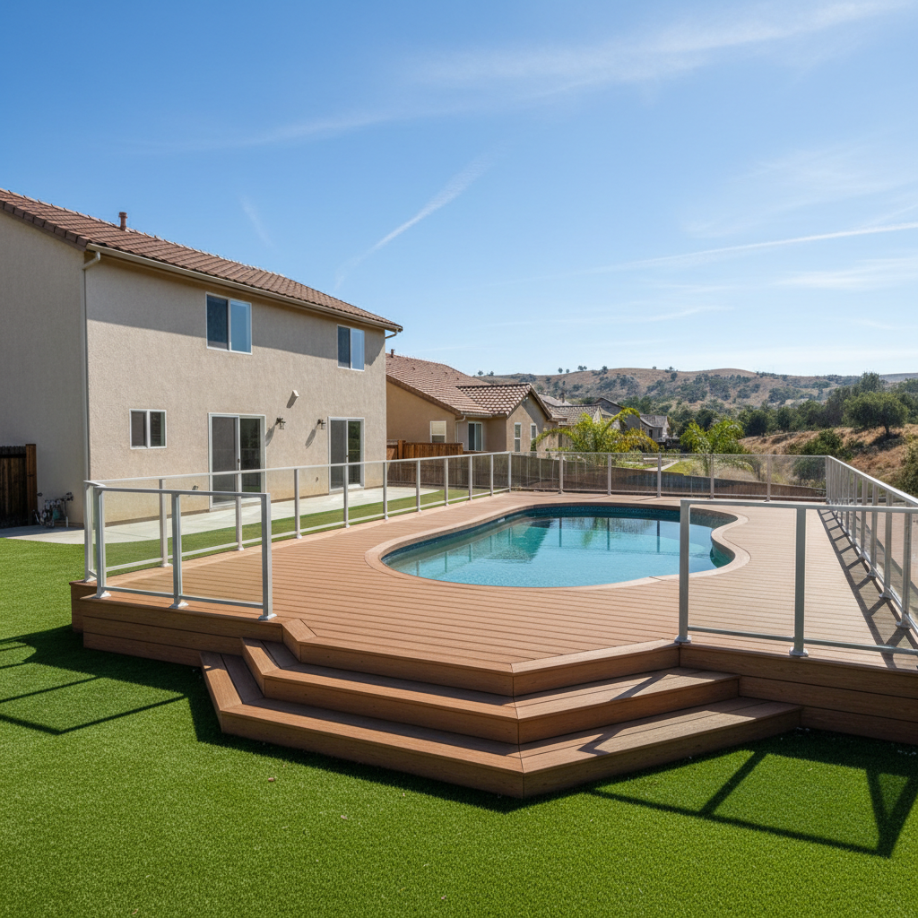Completed pool decks work at a residential property in Perris, CA