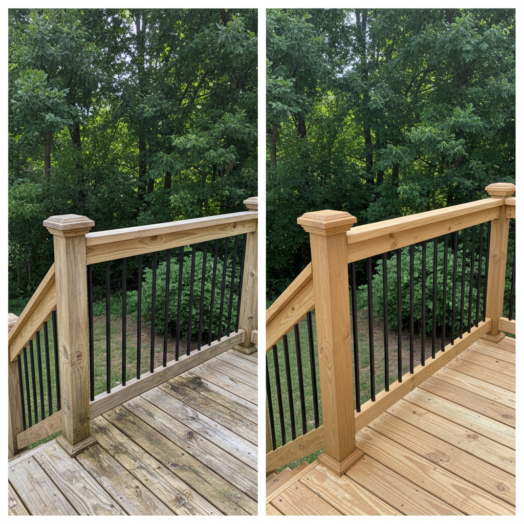 Completed deck railing installation work at a residential property in Seymour, TN