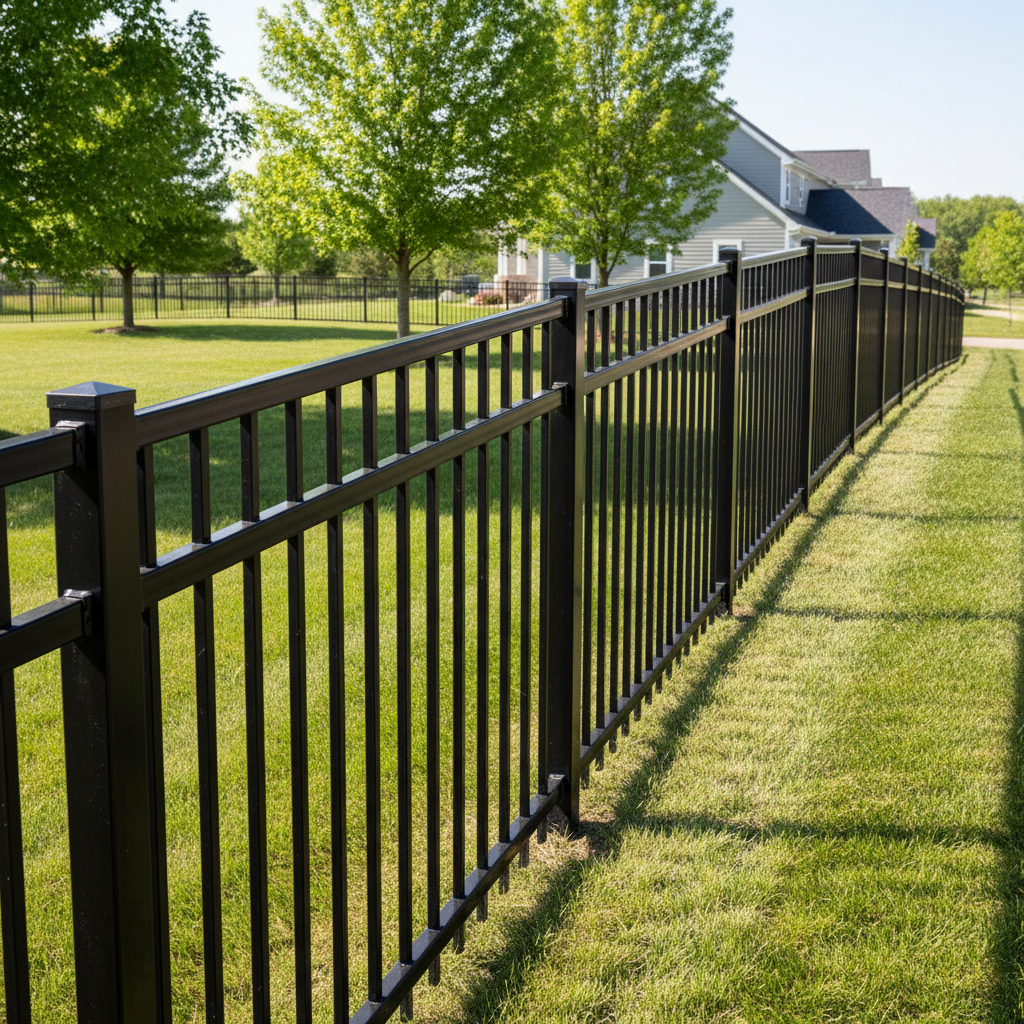 Completed aluminum fence installation work at a residential property in Gretna, NE