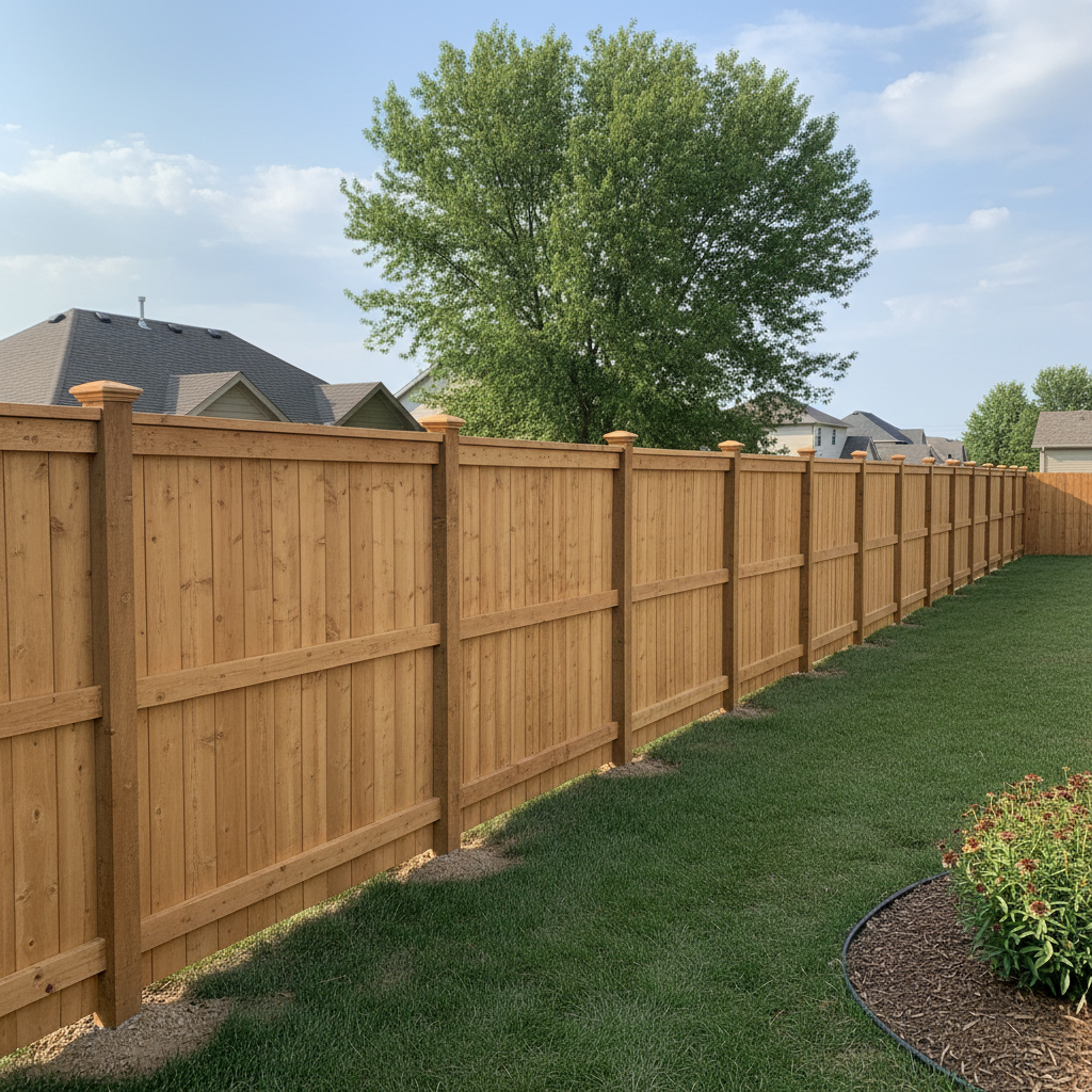 Completed privacy fence installation work at a residential property in Gretna, NE