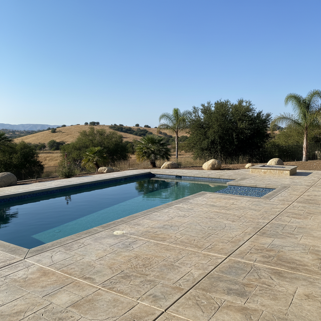 Completed pool decks work at a residential property in Perris, CA