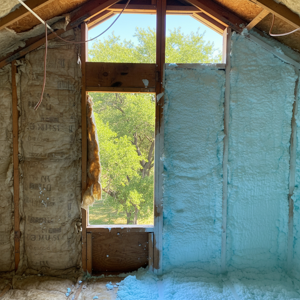 Completed open cell spray foam work at a residential property in Terrell, TX