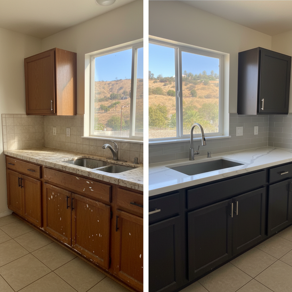 Completed countertop installation work at a residential property in Riverside, CA