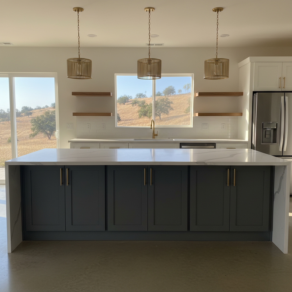 Completed kitchen island installation work at a residential property in Rancho Cucamonga, CA