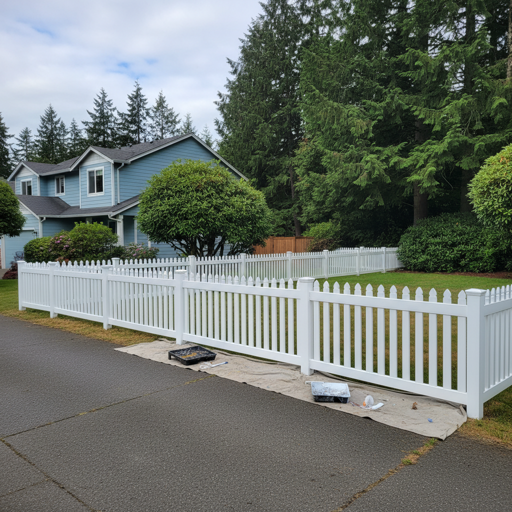 Completed fence painting work at a residential property in Spanaway, WA