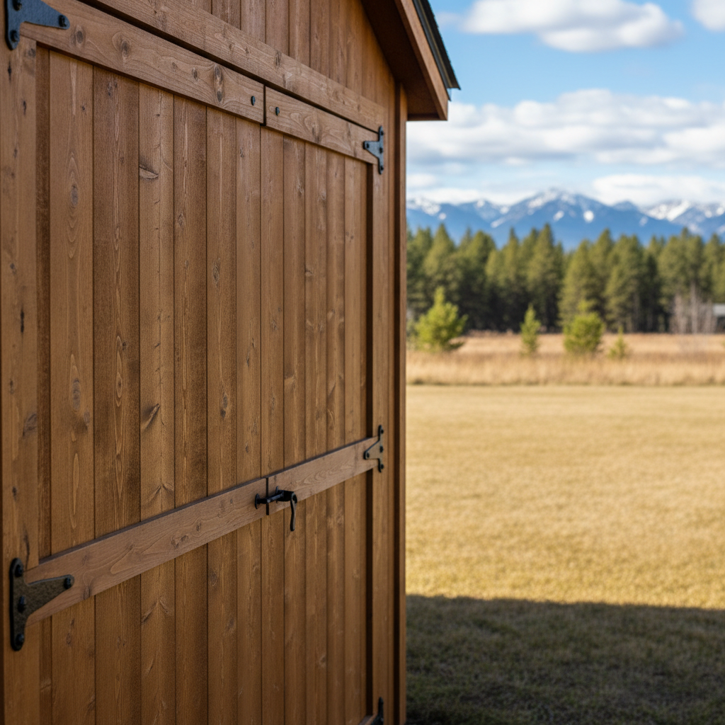Completed storage sheds work at a residential property in Kalispell, MT