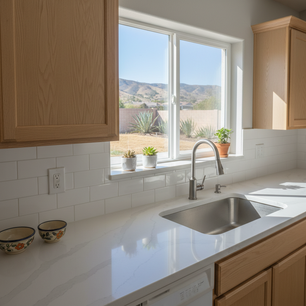 Completed countertop installation work at a residential property in Fontana, CA