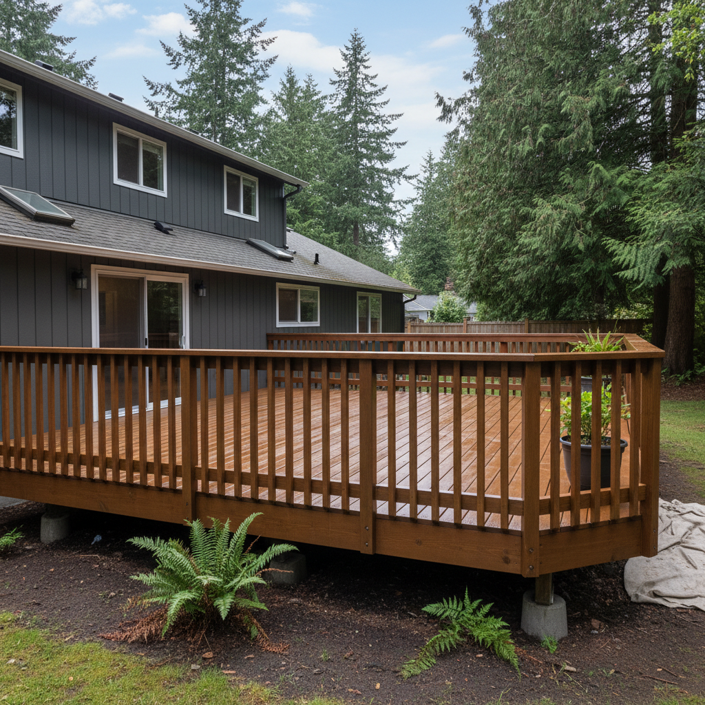 Completed deck staining work at a residential property in Burien, WA