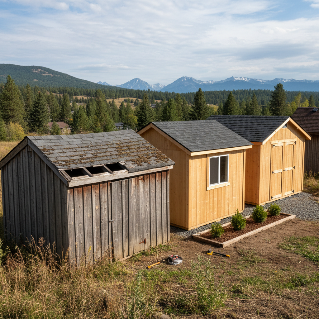 Completed garden sheds work at a residential property in Kalispell, MT