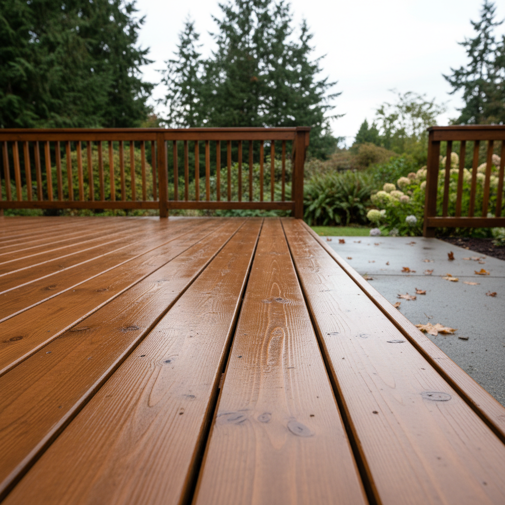 Completed deck staining work at a residential property in Shoreline, WA
