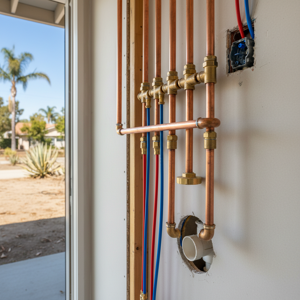 Completed plumbing rough-in work at a residential property in Norwalk, CA